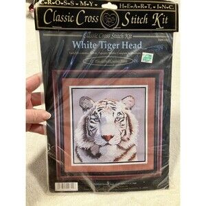 Vintage Cross My Heart CrossStitch Kit White Tiger Head Sealed 1996 NOS Animals